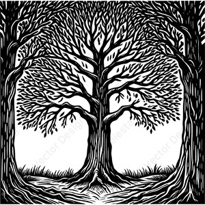 Ensemble de 4 images clipart vectorielles forêt arbre à télécharger numériquement des fichiers svg png jpg pdf eps pour les projets de silhouette cricut