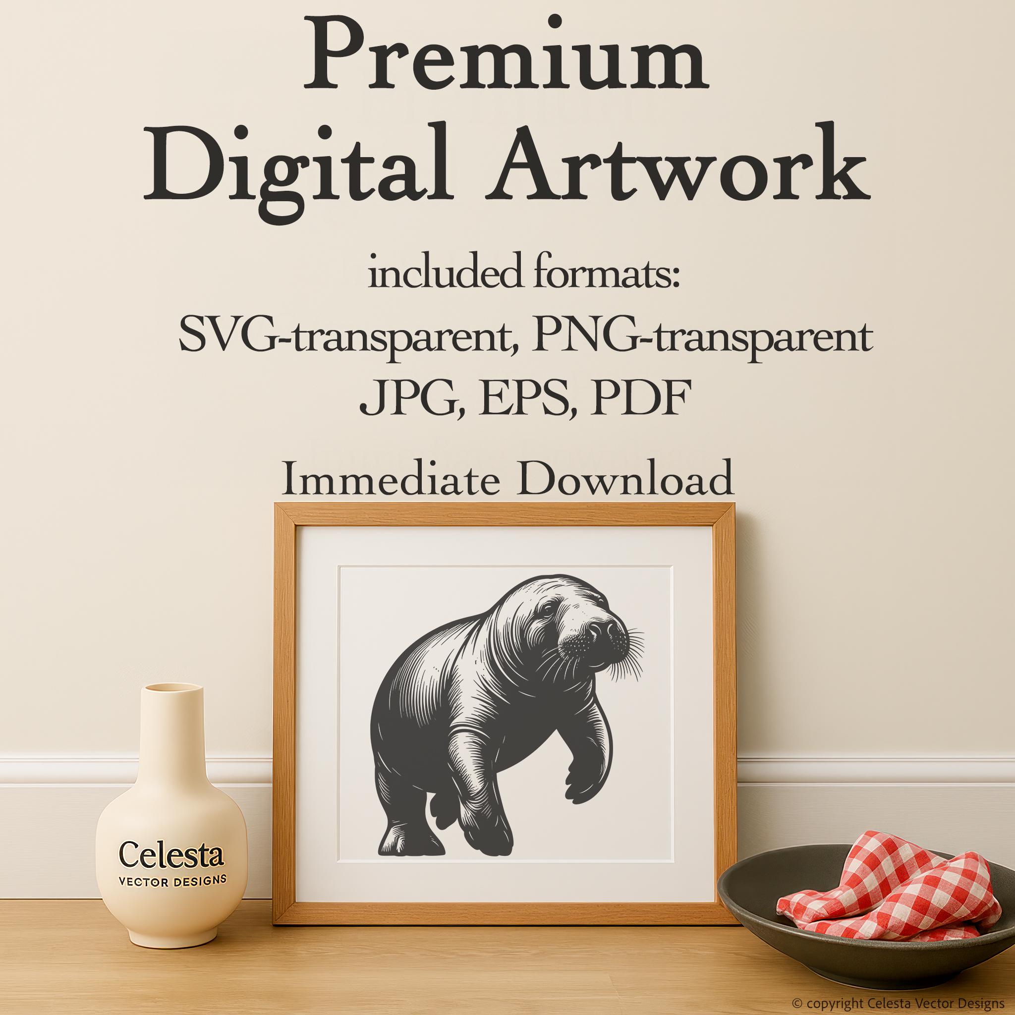 Manatee Vector File Manatee Portrait Vector Clipart Digital Download - 4 Images Included ...