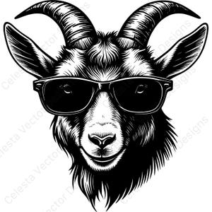Goat portrait with cool sunglasses bundle - 4 vector clipart images for digital download svg png jpg pdf eps for cricut silhouette