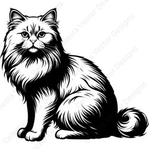 ペルシャ猫のポートレートクリップアート - デジタルダウンロード用の4つのベクター画像 - cricutとシルエット用のsvg、png、jpg、pdf、eps