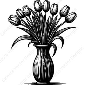 Tulips in vase clipart digital download - 4 vector images for cricut, silhouette, svg, png, jpg, pdf, eps files included