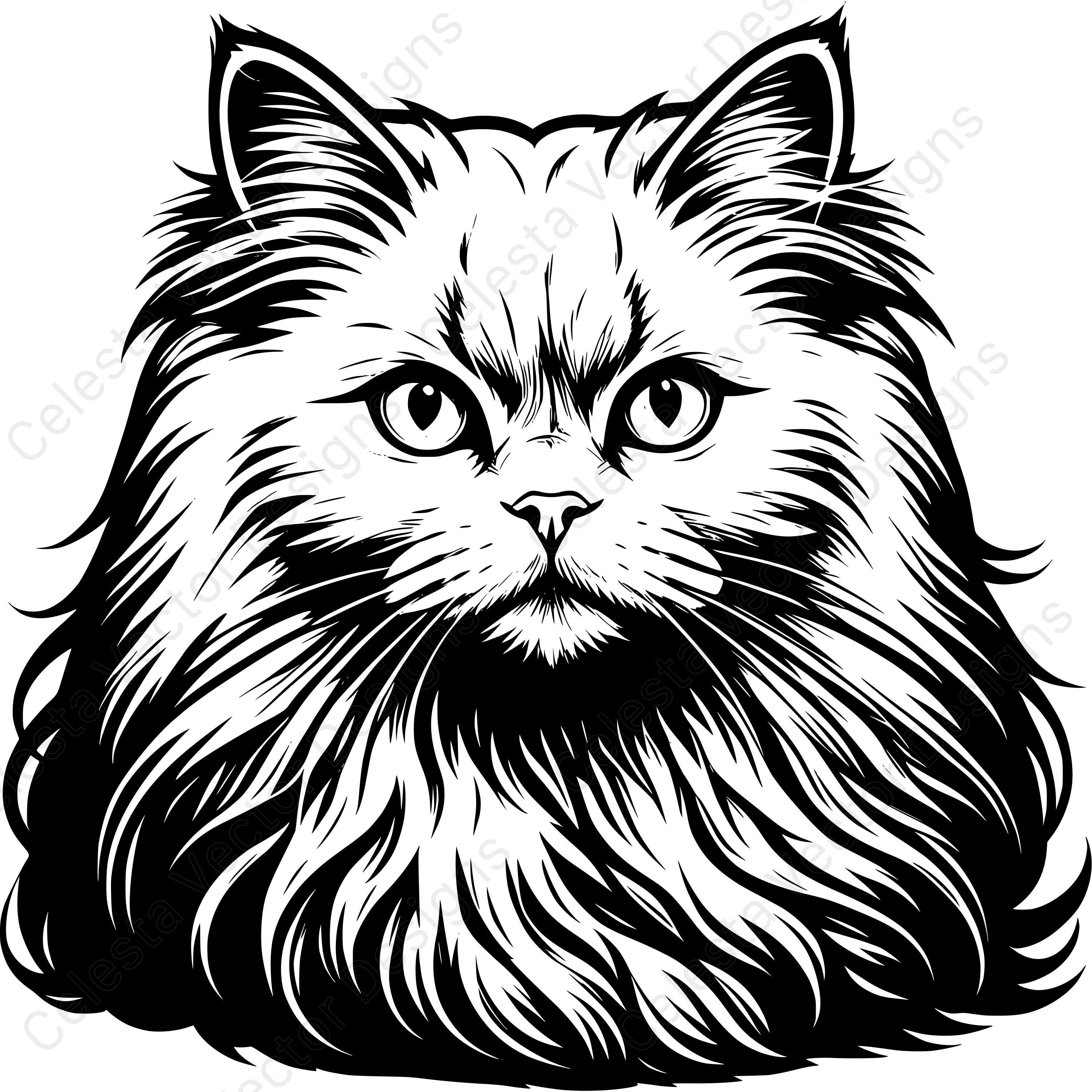 Persian Cat Portrait Clipart Set - 4 Vector Images for Digital Download ...