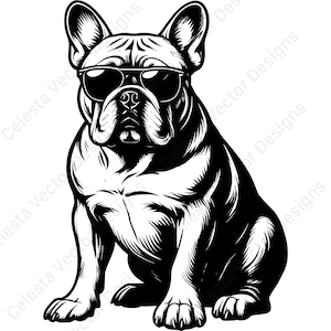 Cool bulldog full body portrait sunglasses vector clipart - 4 image digital download for cricut, silhouette, svg, png, jpg, pdf, eps files