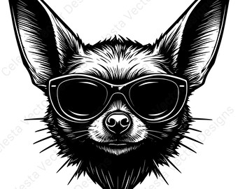 Fledermaus Porträt cool Sonnenbrille Vektor Clipart digitaler Download 4 Bilder svg png jpg pdf eps für Cricut Silhouette Basteln