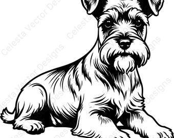 Miniatyr schnauzer hund vilande vektor clipart - 4 bilder digital nedladdning svg png jpg pdf eps för Cricut silhuett hantverk
