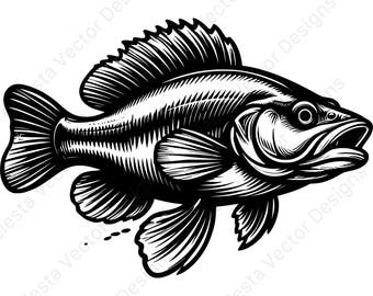 Bass fish vector clipart digital download - 4 svg png jpg pdf eps files for cricut silhouette scrapbooking design