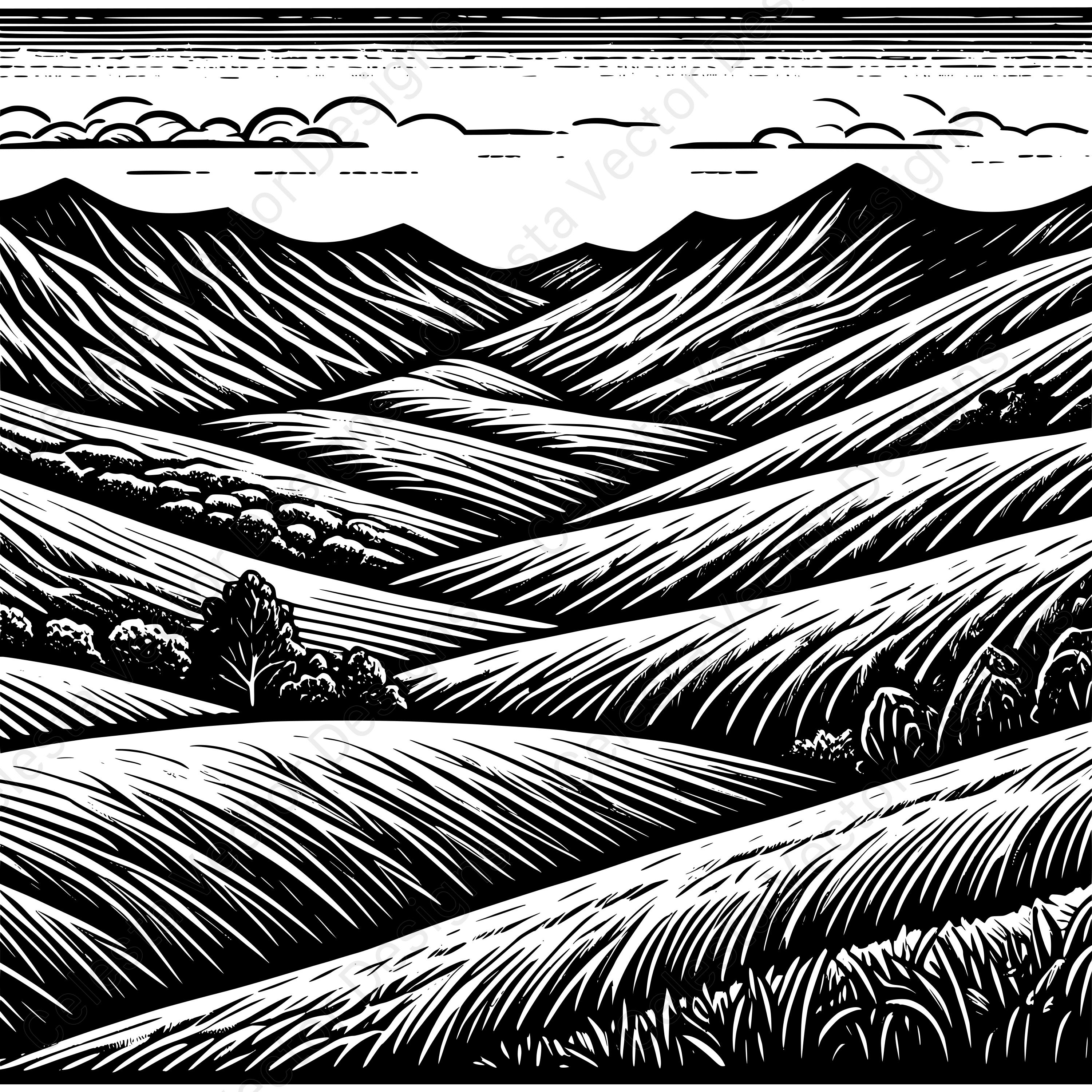 Rolling hills scape vector clipart - 4 digital download images for cricut, silhouette, svg, png, jpg, pdf, eps files included