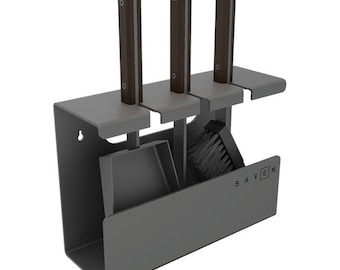 SAVEN Fireplace Tool Set: Black Steel with Wenge Wood Handles
