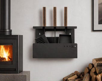 Juego de herramientas para chimenea de pared, herramientas modernas para el hogar con mangos de madera, accesorios minimalistas para leña.