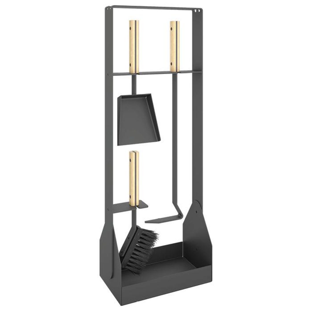 Modern Fireplace Tool Set With Wooden Handles – Minimalist Contemporary ...