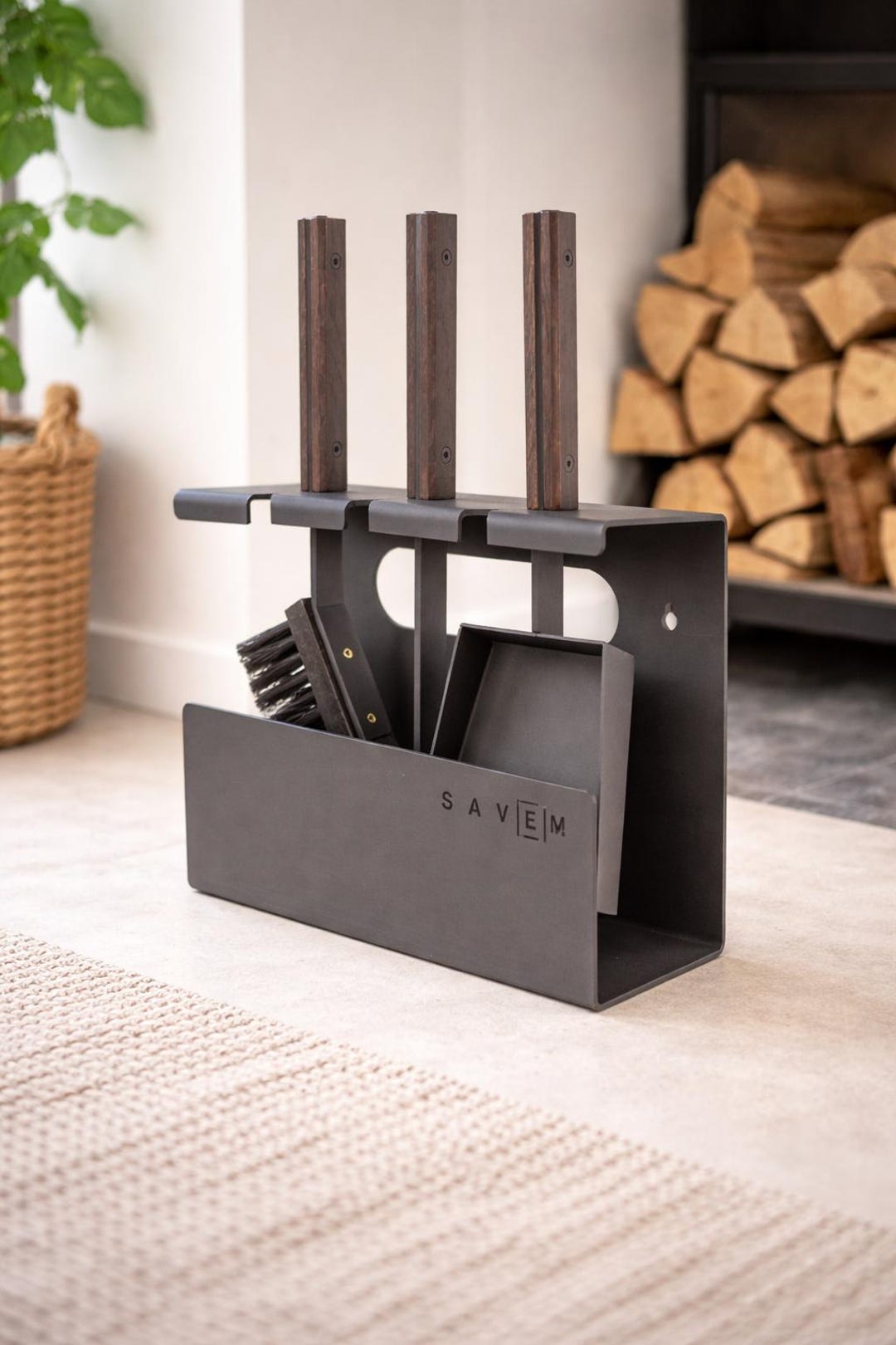 Modern Fireplace Tool Set Wall Mounted, Fireplace Tools With Wooden ...