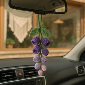 Crochet Wisteria Car Hanging – Handmade Flower Rearview Mirror Charm – Boho Car Accessory – Gift for Plant & Flower Lovers