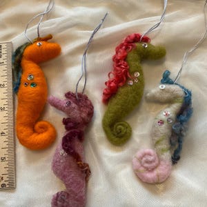 Needle felted Seahorse, felt ornament, wool, handmade, one of a kind, made in Maine.