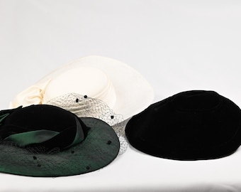 Vintage Wide Brim Womens Hats | 1953 Dayton Company, 1980s Whittall & Shon | Black White Green Derby Church Wedding Hat