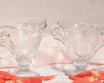 Vintage Heisey Rose Glass Sugar and Creamer Set: Waverly Pattern