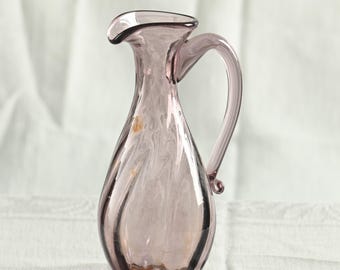 Vintage Mid Century Optic Swirl Glass Mini Pitcher Bud Vase Polished Pontil, Pilgrim Style