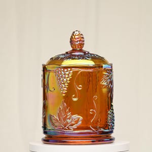 Vintage Mid-Century Gold Candy Jar - Indiana Glass Contemporary Carnival Glass Iridescent