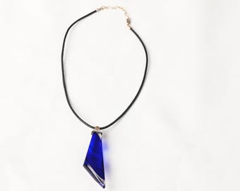 Vintage Mats Jonasson Maleras Starlight Blue Crystal Necklace, Sterling Silver 925 Cap, Swedish Glass Pendant