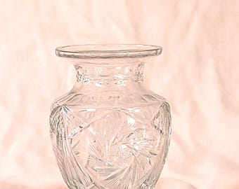 Vintage Hand-Cut Crystal Vase: Pinwheel, Fans, UV Reactive Bohemia Glass
