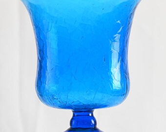 Mid Century Decor - Blenko Persian Blue Crackle Footed Urn/Vase #428S, 1942 Design 8