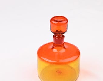 Vintage Signed Blenko Tangerine Decanter #5816S, 1958 MCM Hand Blown Glass Bottle