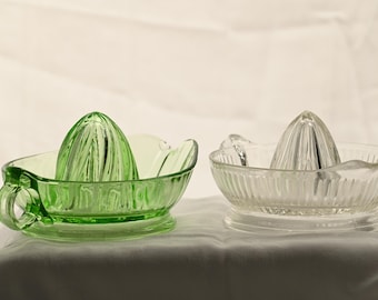 Sold Separately - Depression Era Vaseline Glass Reamers: Jeannette Jennyware and Anchor Hocking Ribbed Glass
