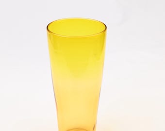 Vintage Signed Blenko Jonquil Yellow Vase #366L, 1959 MCM Hand Blown Art Glass