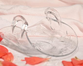 Art Deco Candy Dish - Heisey Mid Century Decor Revere Pattern: Floral Etched Crystal
