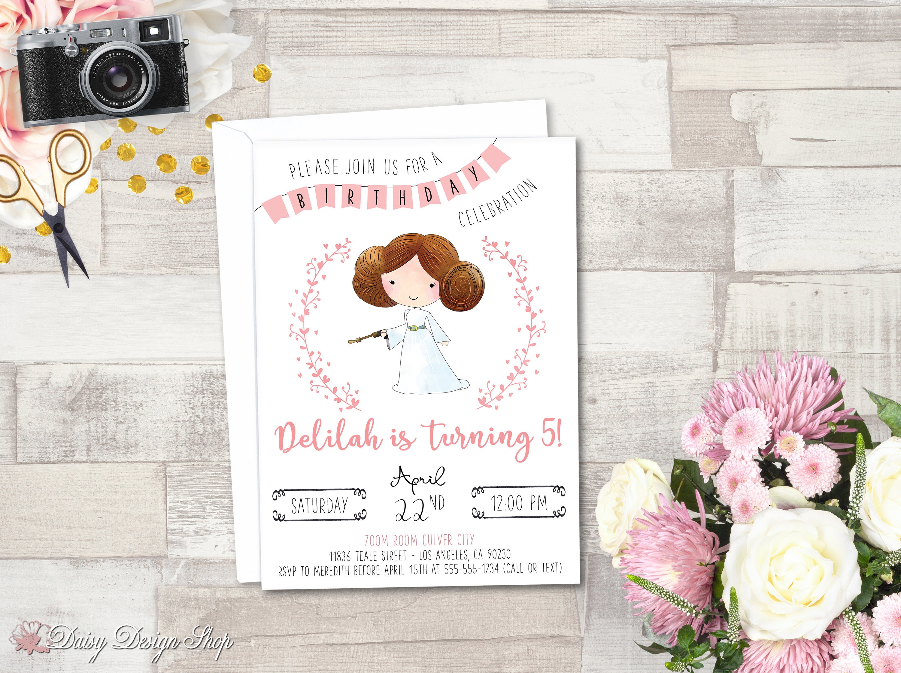 Download Birthday Party Invitation Printable Princess Leia And Laurel In Watercolor Style Star Wars Princess Jpeg Pdf Files To Print Yourself