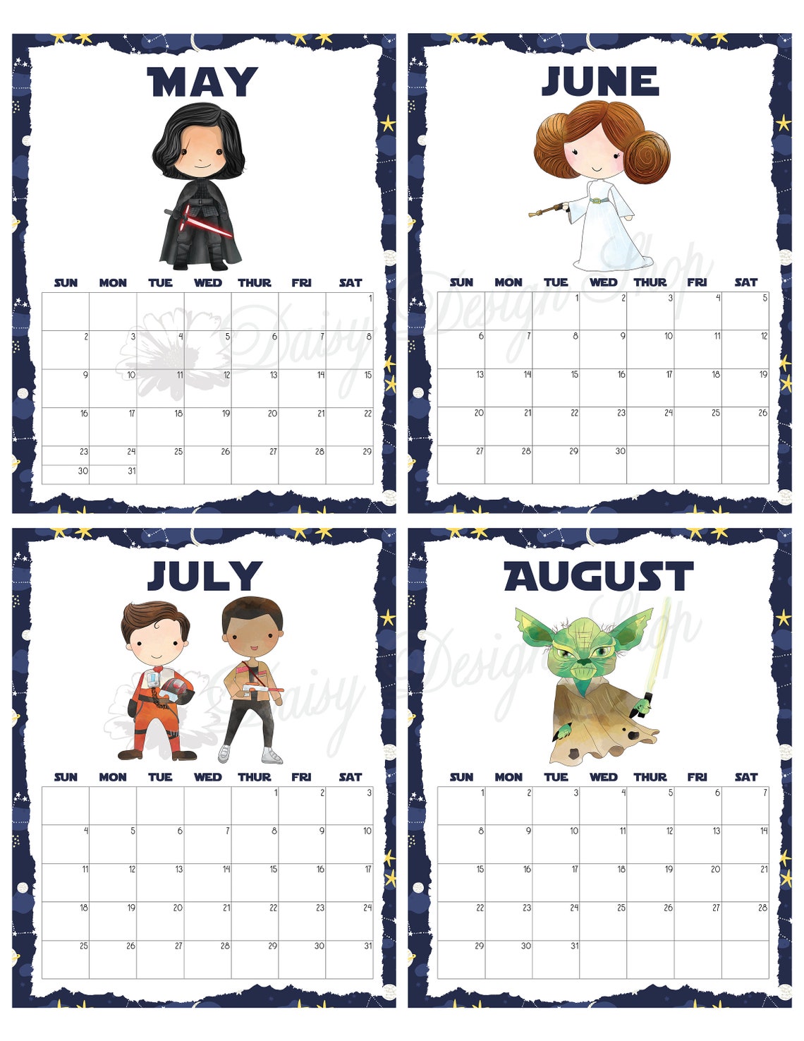 Printable 2021 Monthly Calendar Star Wars Galactic Space | Etsy