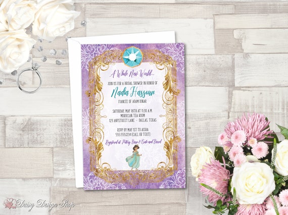 Paper Invitations Announcements Princess Jasmine Silhouette With Arabesque Background Bridal Shower Invitation Printable Jpegpdf Files To Print Yourself
