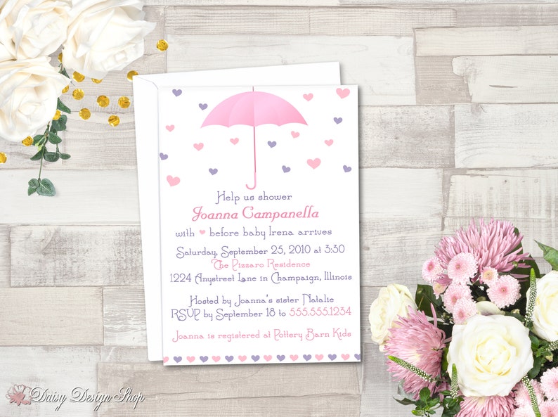 Baby Shower Invitation Umbrella And Raining Hearts Etsy