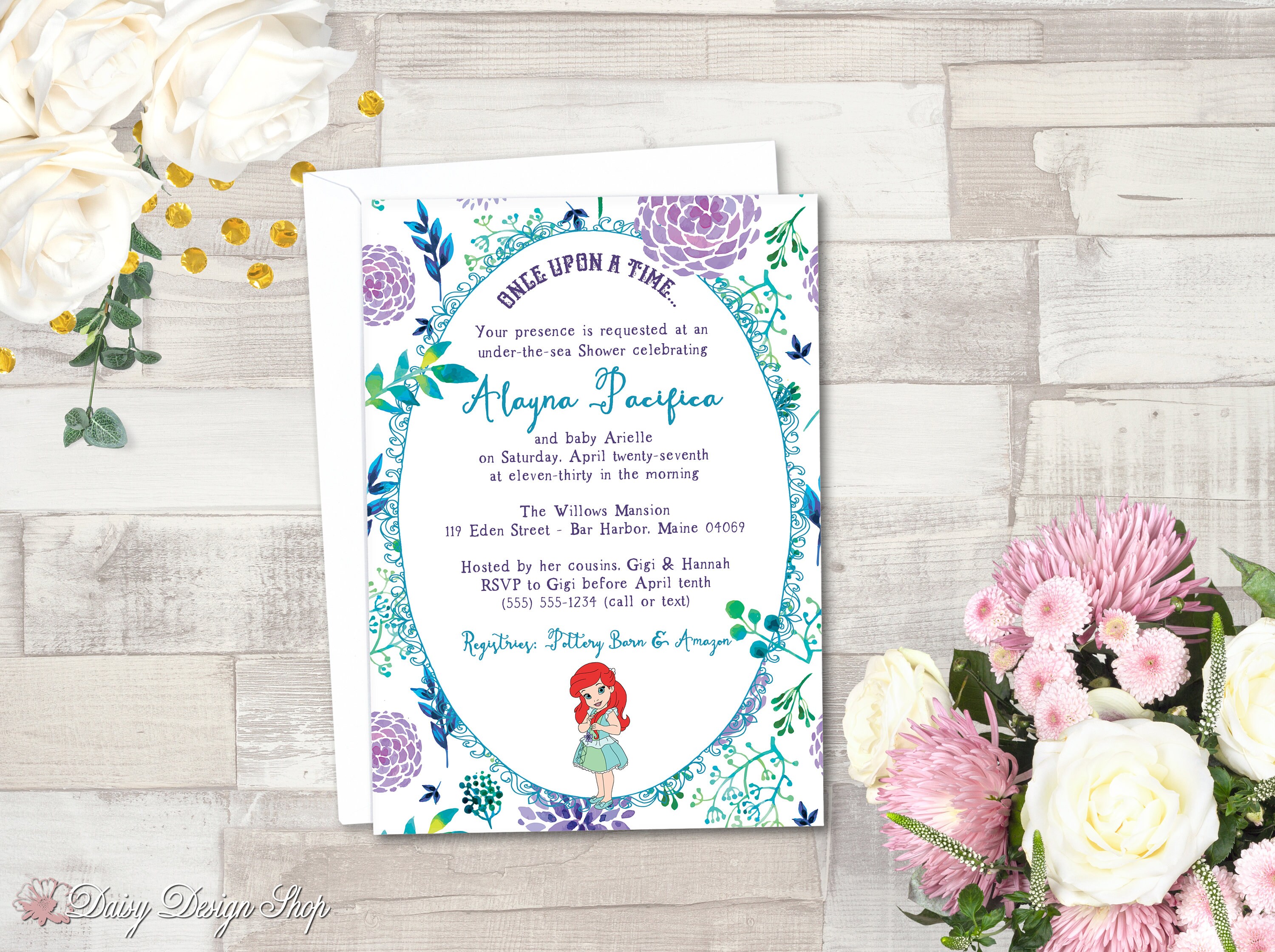 Baby Shower Invitation Baby Princess Ariel Little Mermaid Etsy