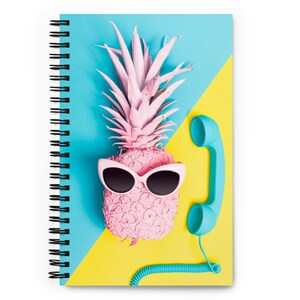 Pink Pineapple Retro Art notebook / journal / sketchbook 5.5" x 8.5" - 140 dotted pages - soft-touch cover and metal binding - spiral bound