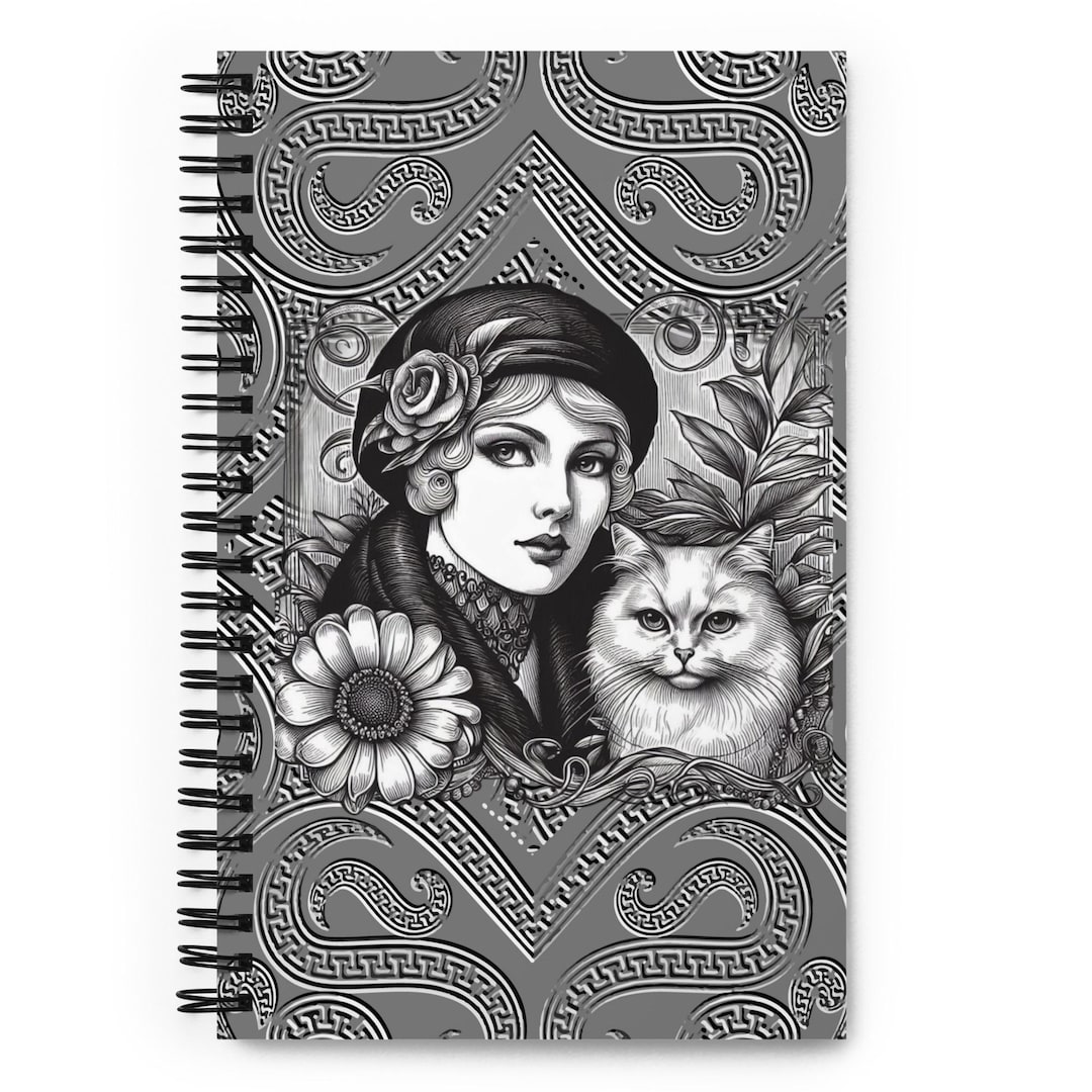 1920s Art Deco Style Notebook A Lady and Her Cat Sketchbook 5.5