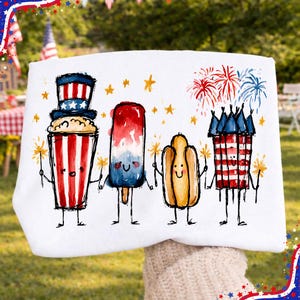 Patriotic Doodle Png, Cute 4th Of July Sublimation Design, Popsicle Hotdog Firework Clipart, Retro Americana Shirt Graphic, Summer Doodle