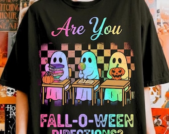Retro Teacher Halloween PNG, Are You Fall O Ween Directions, Spooky Ghost Teacher, Funny Sublimation Design, Reading Ghost Png