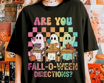 Retro Are You Fall O Ween Directions, Teacher Halloween PNG, Spooky Ghost Teacher, Funny Spooky Season Sublimation Design, Reading Ghost Png