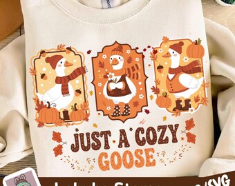 Cozy Fall Goose PNG: Floral Pumpkin Sweater (Digital Download)