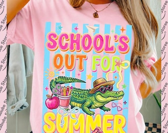 Sommerlehrer PNG, Schule für den Sommer PNG, Letzter Schultag Shirt, Später Gator, Kinder Sommerpause, Preppy Coquette Lehrer Shirt