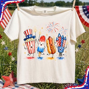 Patriotic Doodle PNG, Watercolor Fourth Of July Sublimation, Popsicle Hotdog Firework PNG, Retro Americana Shirt Graphic, Funny Summer PNG