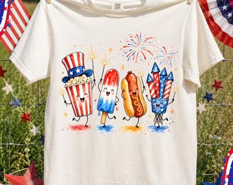 Patriotic Doodle PNG, Watercolor Fourth Of July Sublimation, Popsicle Hotdog Firework PNG, Retro Americana Shirt Graphic, Funny Summer PNG