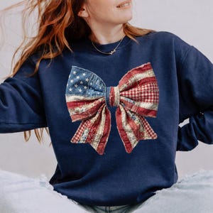 Laço de patchwork do 250º aniversário dos EUA em PNG, bandeira americana com bordado falso, fita floral patriótica, semicentenário (1776-2026), 4 de julho em PNG