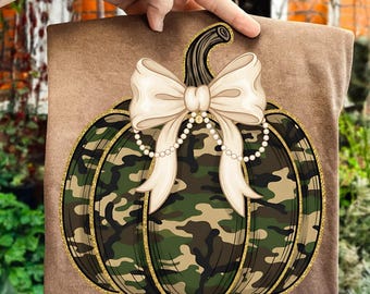Camo Pumpkin Glitter PNG, Preppy Coquette Fall, Girly Thanksgiving Shirt Design, Pumpkin Spice Sublimation, Trendy Autumn, Digital Download