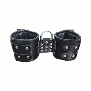 Unisex svarta läderhandbojor för bondage – Låsbara handleds- och fotledsbälten – Kraftiga, vadderade – CUFF4