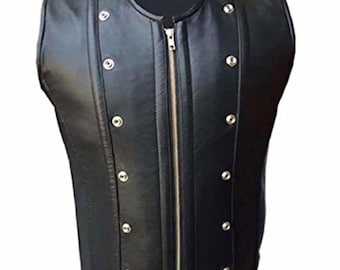 Men’s Black Leather Victorian Corset – Handmade Steel Boned Steampunk Gothic Waistcoat (STEAM3)