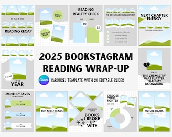 2025 Bookstagram Reading Recap Template, Canva Carousel (Digital Template)