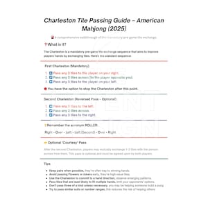 Guia de Passe de Peças de Charleston PARA IMPRIMIR, Guia de Dicas de Mahjong Americano, Regras de Passe Pré-Jogo, Guia de Mahjong para Iniciantes | Download em PDF