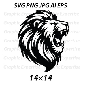 Lion SVG & PNG | Roaring Lion Head Clipart | Wild Animal Silhouette, Lion Face Vector Design, Cricut  Sublimation Cut File, Digital Download