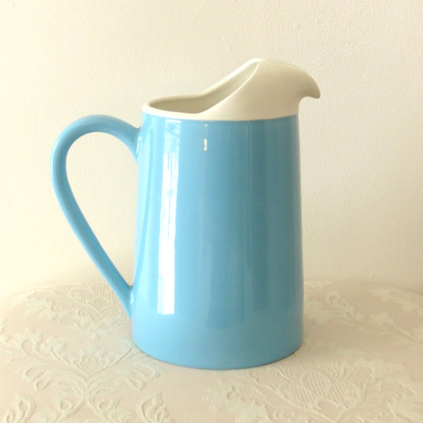 Aqua Blue and White Pitcher or Vase - Mid Century Pitcher